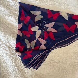 Vintage Silk Hanae Mori Butterfly Print Scarf - Navy and Pink